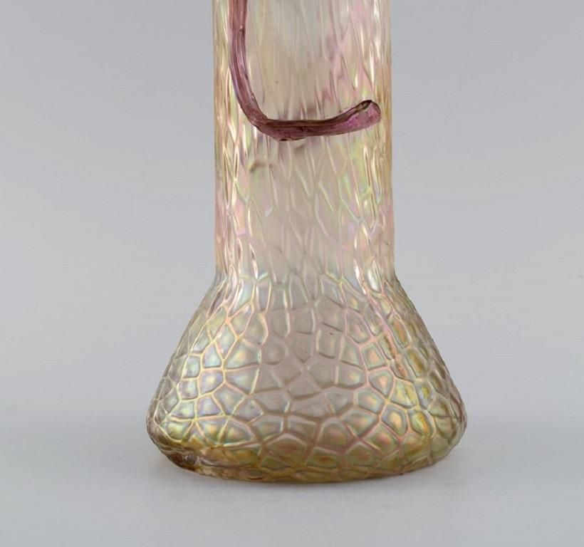 Lötz Art Nouveau Vase In Frosted Mouth Blown Art Glass With Purple Flowers photo Home Decor