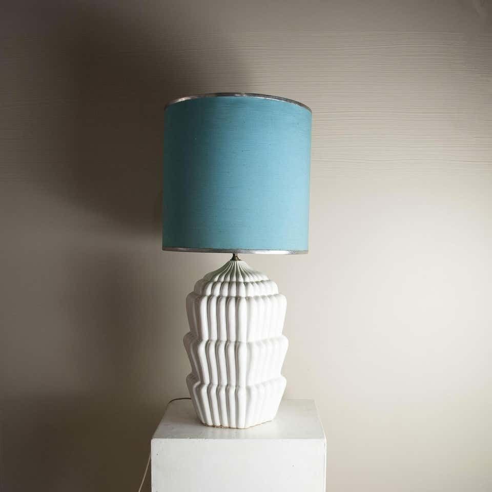 Tommaso Barbi Italian Midcentury White Ceramic Table Lamp Depicting A Cake 60's photo furniture