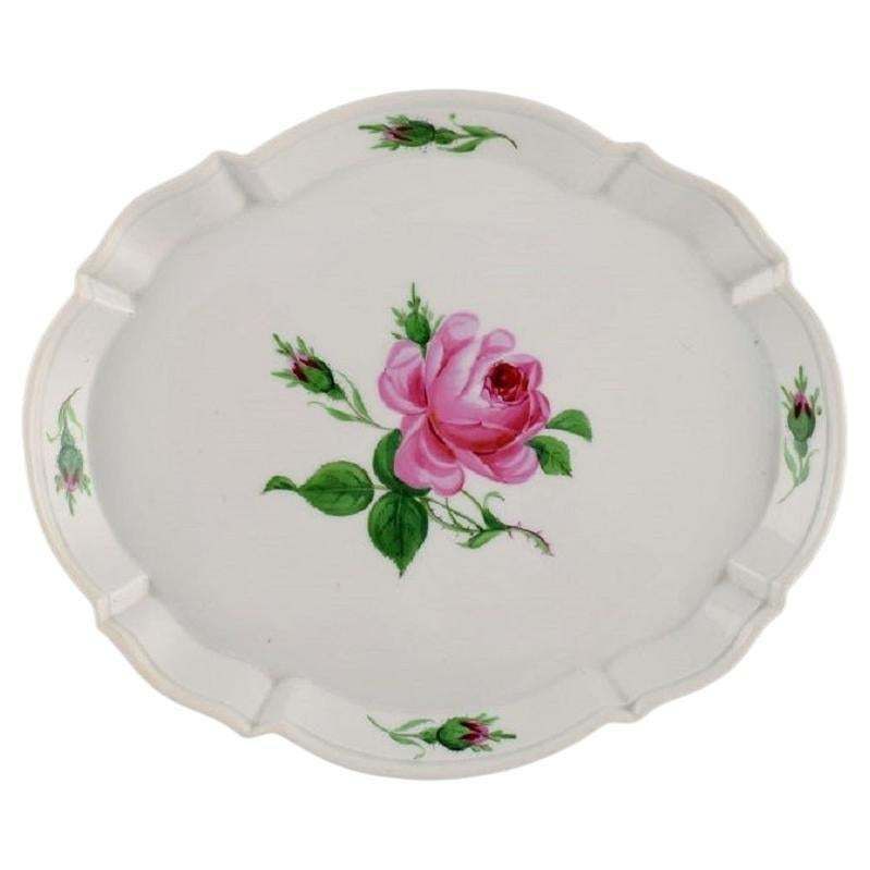 Meissen Pink Rose Tray In Hand Painted Porcelain With Gold Edge Early 20th C