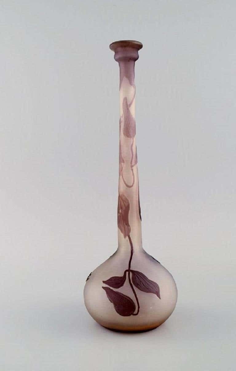 Narrow Neck Emile Gallé Vase In Frosted And Purple Art Glass, Early 20th C photo furniture