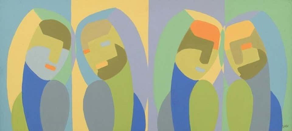 San Lundberg, Swedish Artist, Oil On Board, Female Faces, Ca. 2000 photo vinterior