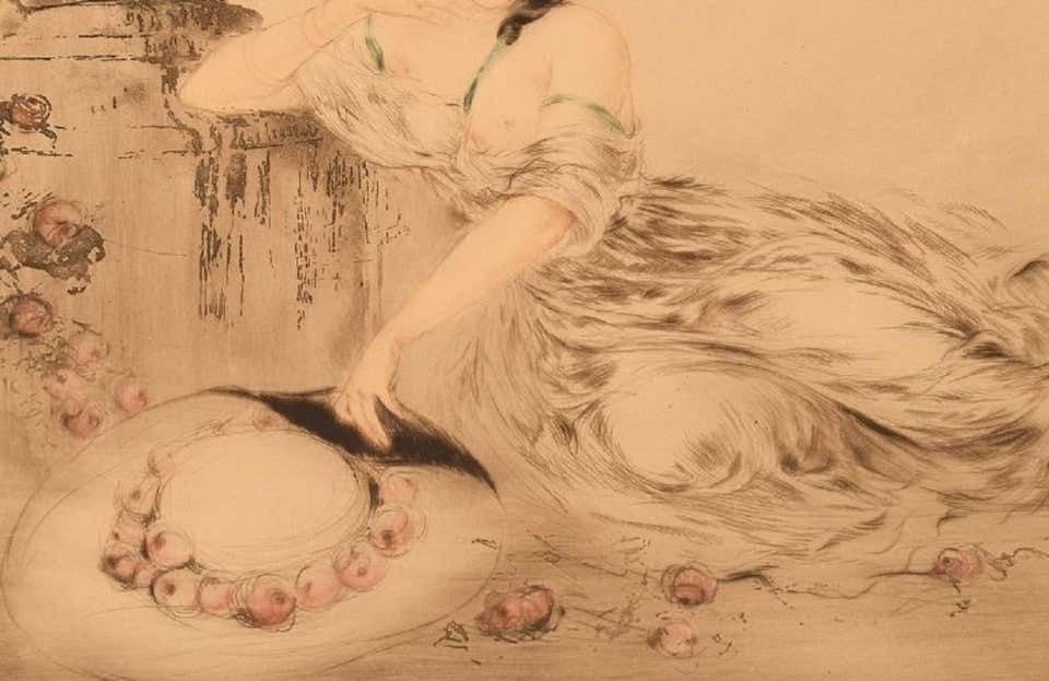 Louis Icart, Etching On Paper, "At The Urn", Dated 1923 photo Art