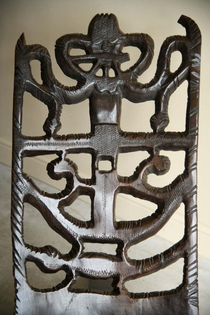 Carved African Palaver Chair, Early 20th Century photo furniture