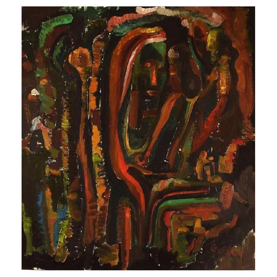 Gunstein, Swedish Artist, Oil On Canvas, Abstract Composition, Mid 20th C