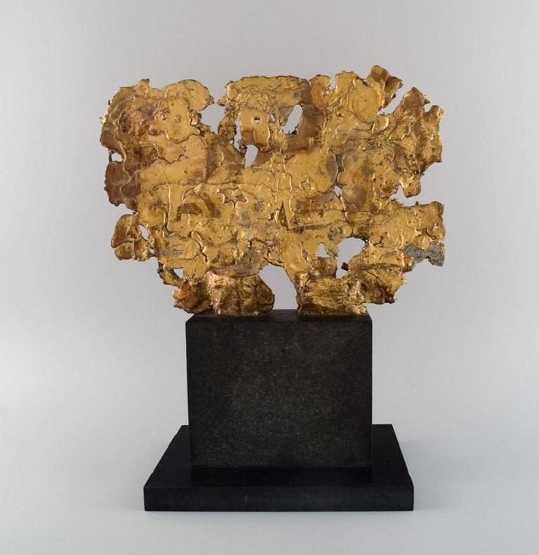 European Sculptor, Large Sculpture In Gold Decorated Metal On Marble Plinth photo vintage