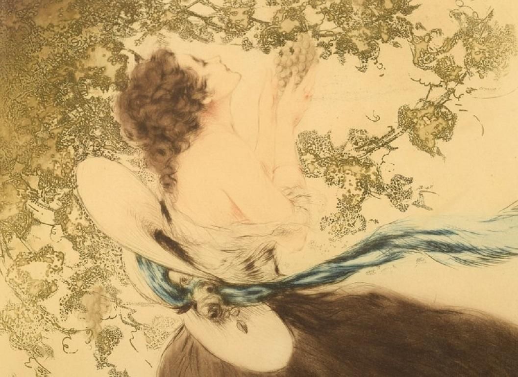 Louis Icart '1888 1950', Young Woman Picking Grapes, Etching/Paper, Ca 1920 photo for sale