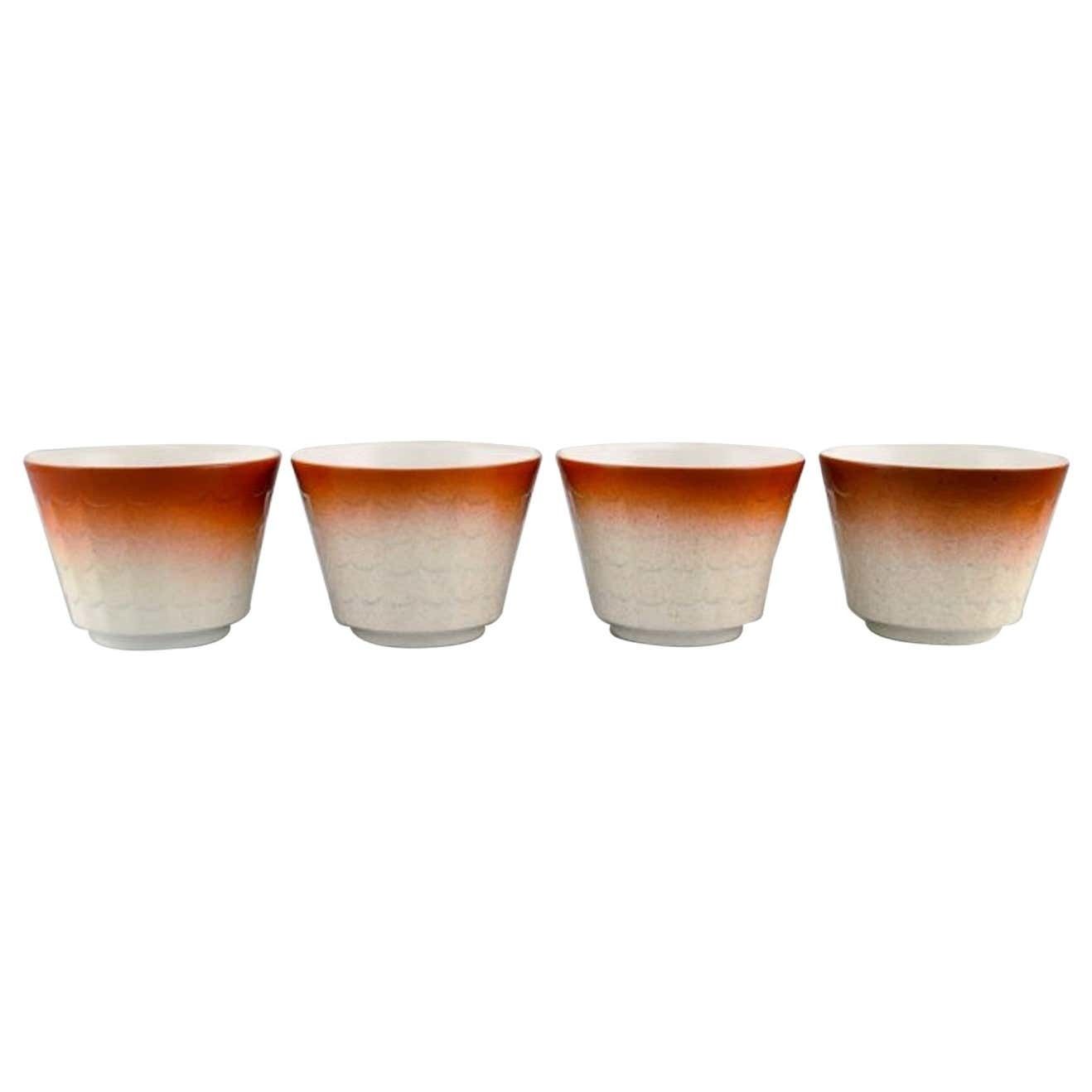 Wilhelm Kåge For Gustavsberg, Four Art Deco Herb Pots In Glazed Porcelain