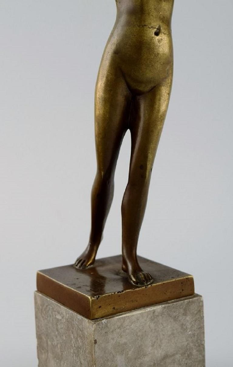 Art Deco Bronze Sculpture On A Marble Base, Lur Blowing Nude Woman, 1920s / 30s photo vinterior
