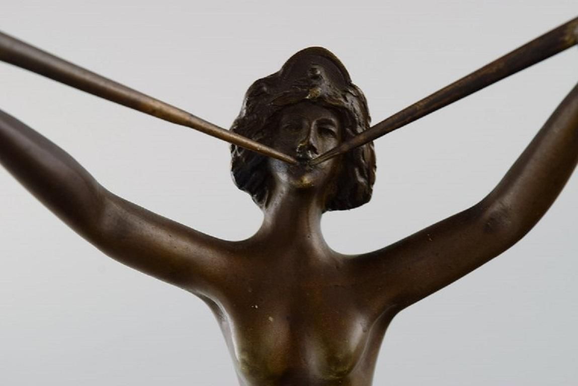 Art Deco Bronze Sculpture On A Marble Base, Lur Blowing Nude Woman, 1920s / 30s photo buy