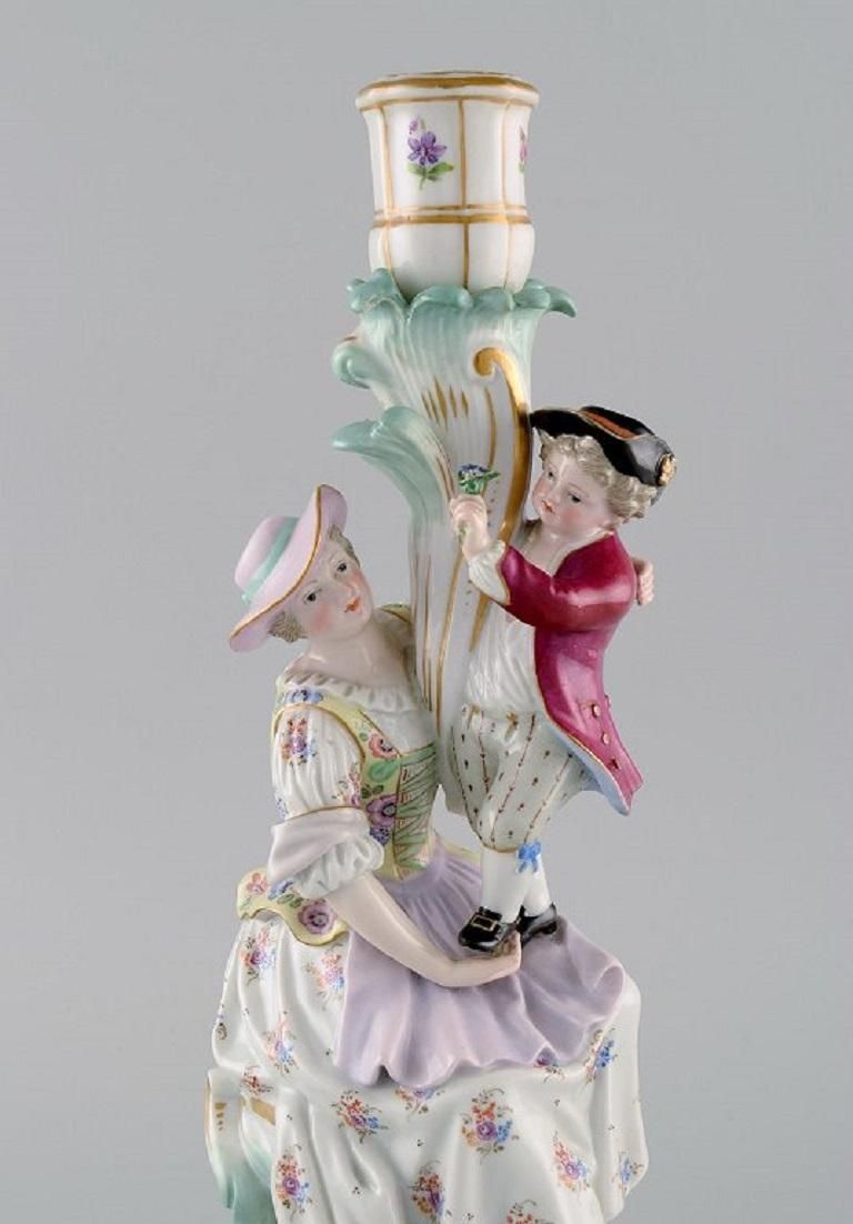 Antique Meissen Candlestick In Hand Painted Porcelain, Late 19th C photo furniture