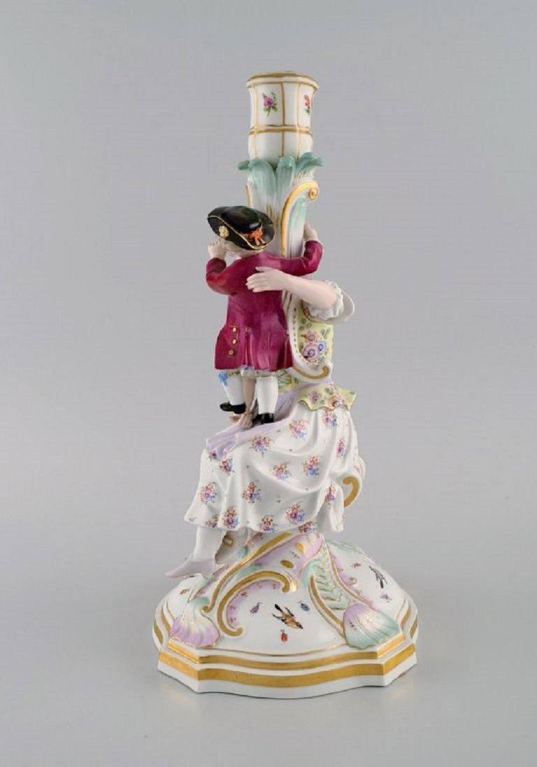 Antique Meissen Candlestick In Hand Painted Porcelain, Late 19th C photo for sale