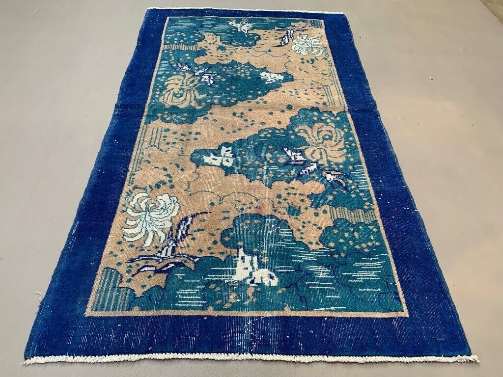 Vintage Turkish Rug 216x124 Cm Shabby Distressed Carpet Medium photo for sale