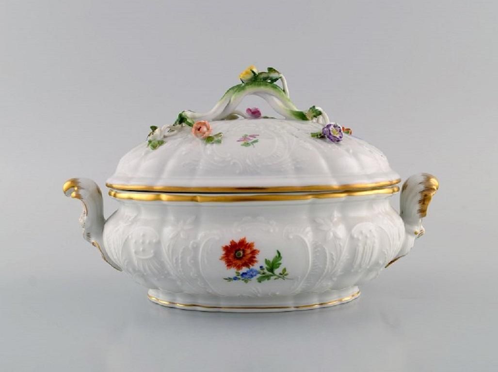 Meissen Porcelain Lidded Tureen With Hand Painted Flowers And Gold Edge photo for sale