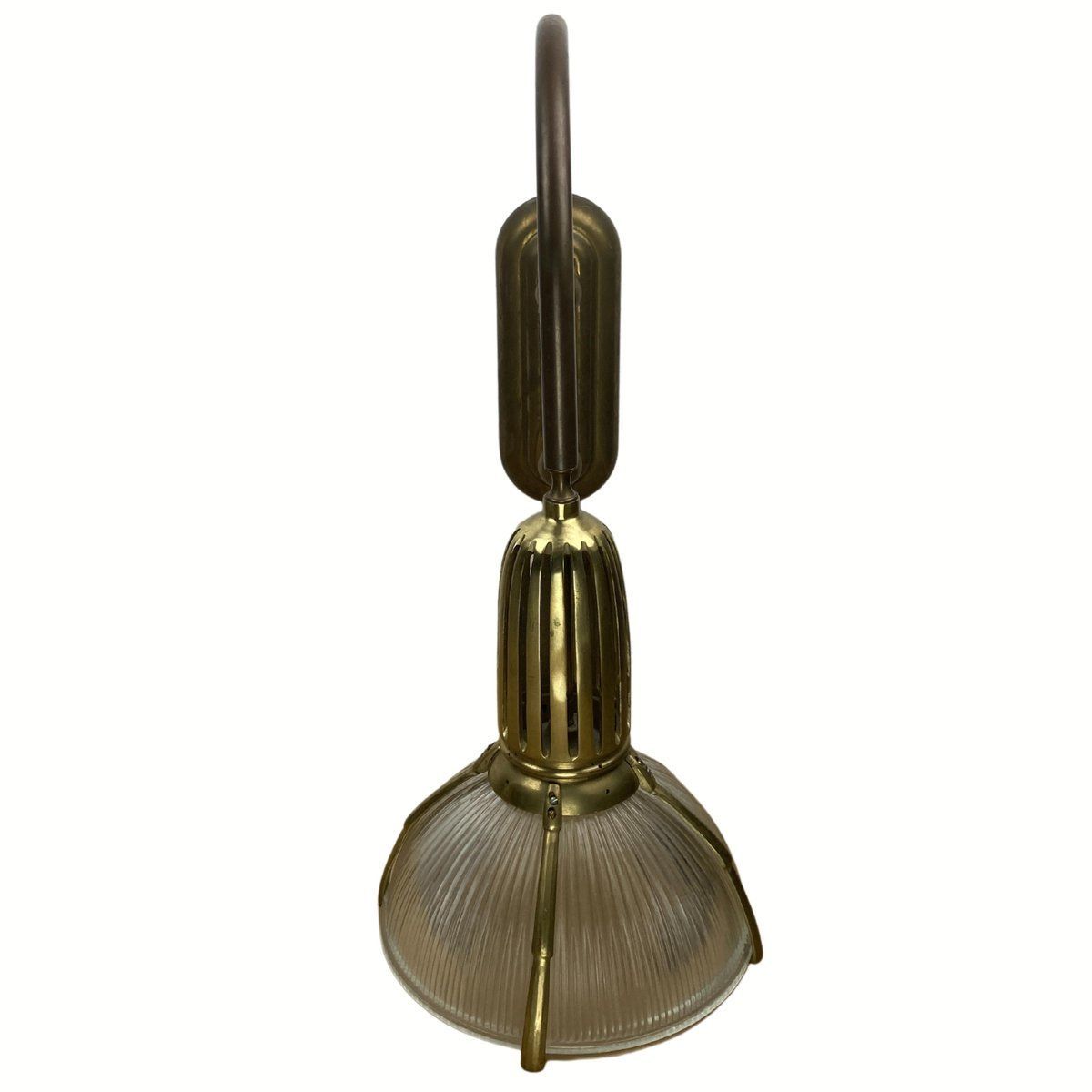 Art Deco Holophane Cut Glass And Brass Wall Lamps, 1970s, Set Of 2 photo vinterior