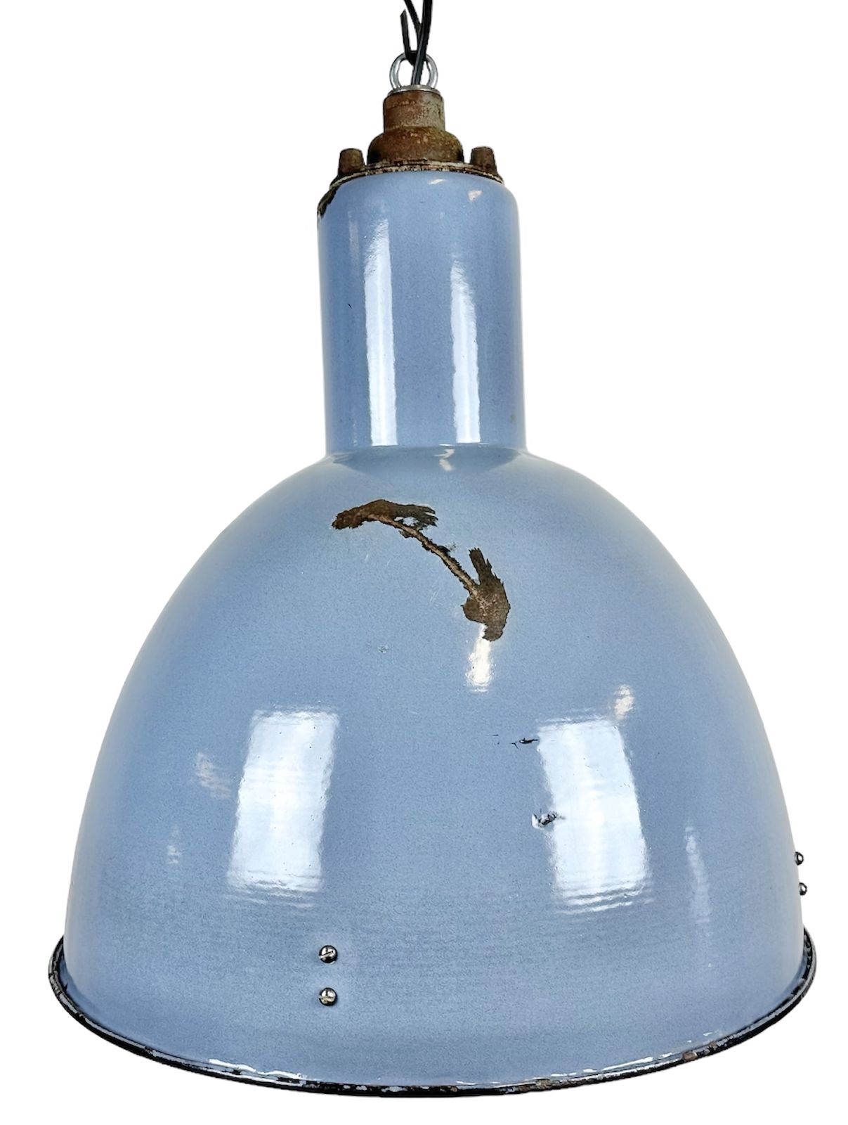 Bauhaus Blue Enamel Factory Pendant Lamp, 1950s