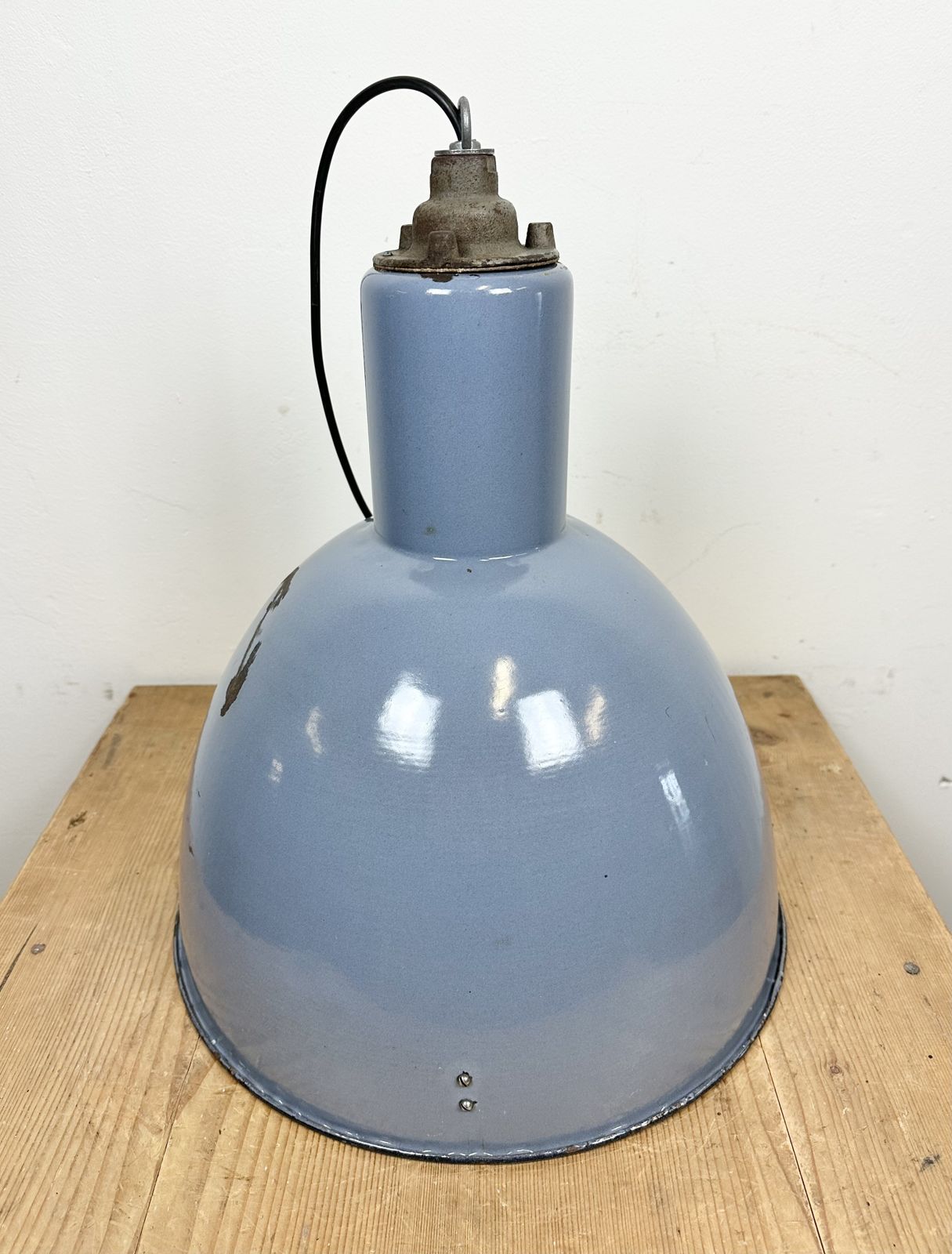 199.0 Bauhaus Blue Enamel Factory Pendant Lamp, 1950s photo