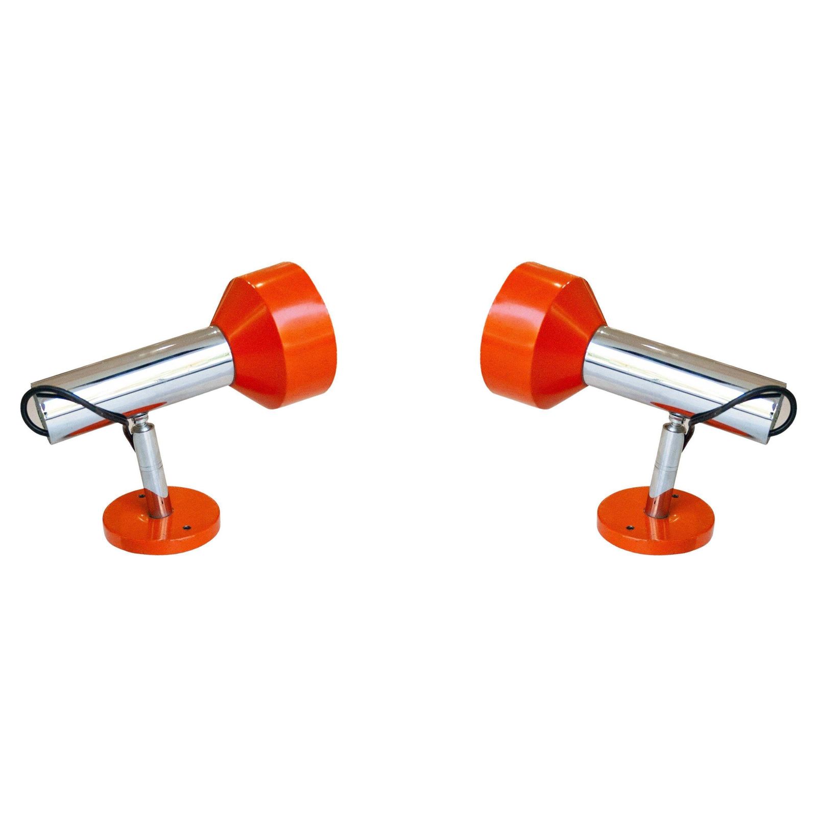 Modern Stilnovo Style Orange Chrome Pair Of Sconces, Italy, 1970.
