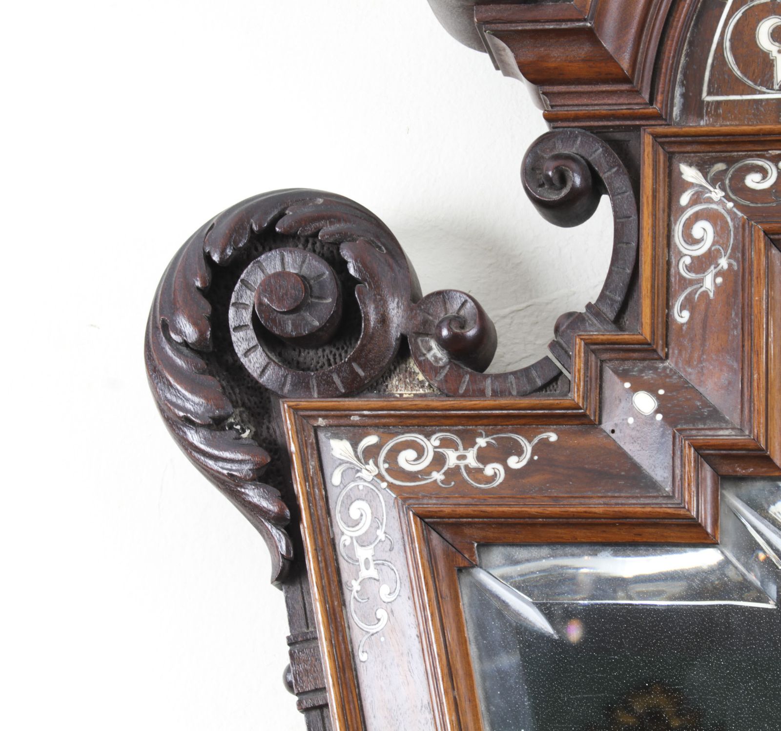 Antique Italian Renaissance Walnut & Inlaid Mirror 19th C 108x60cm photo Home Decor