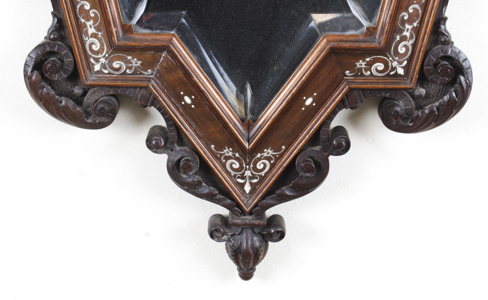 photo for sale Antique Italian Renaissance Walnut & Inlaid Mirror 19th C 108x60cm