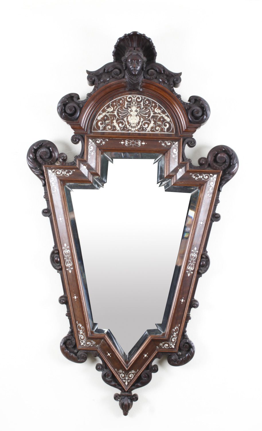 3100.0 Antique Italian Renaissance Walnut & Inlaid Mirror 19th C 108x60cm photo