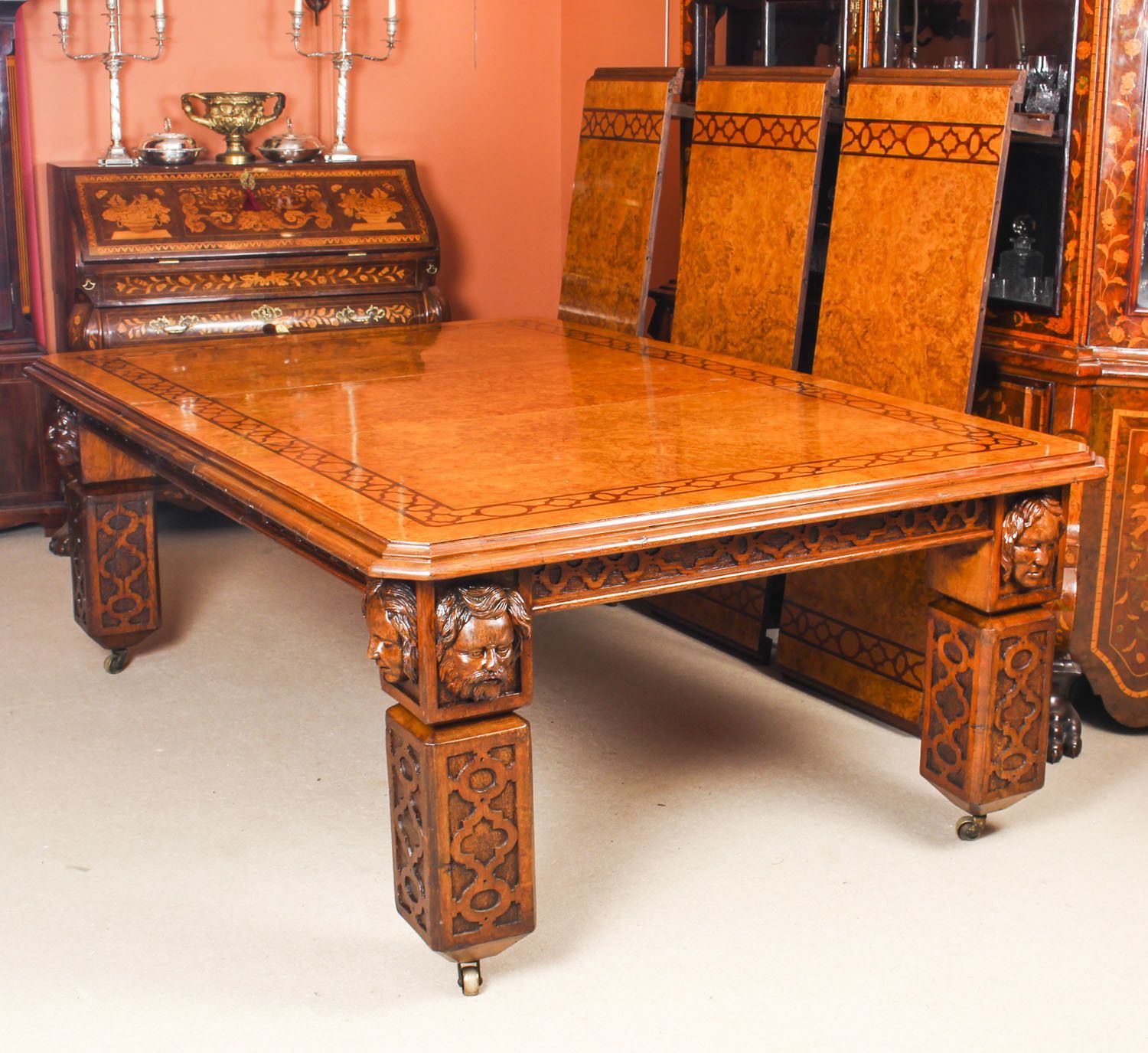 photo for sale Antique 12ft Elizabethan Revival Pollard Oak Extending Dining Table 19th C