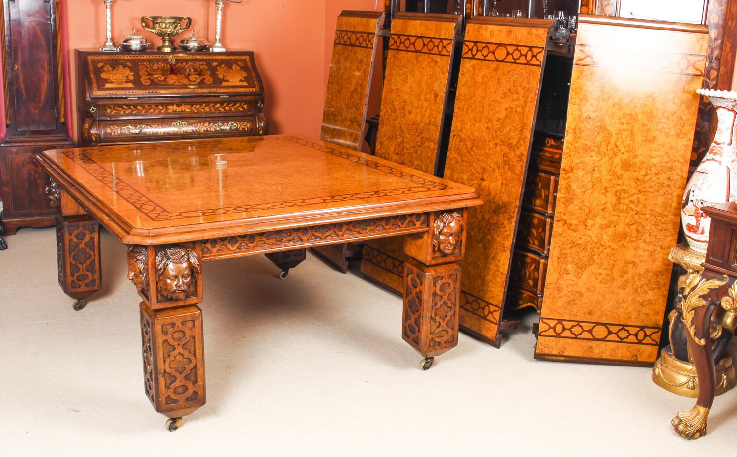 38500.0 Antique 12ft Elizabethan Revival Pollard Oak Extending Dining Table 19th C photo