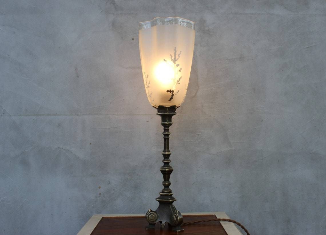 Vintage Brass Desk Lamp Reading Light Table Lamp Art Deco Library Lamp Banker Light