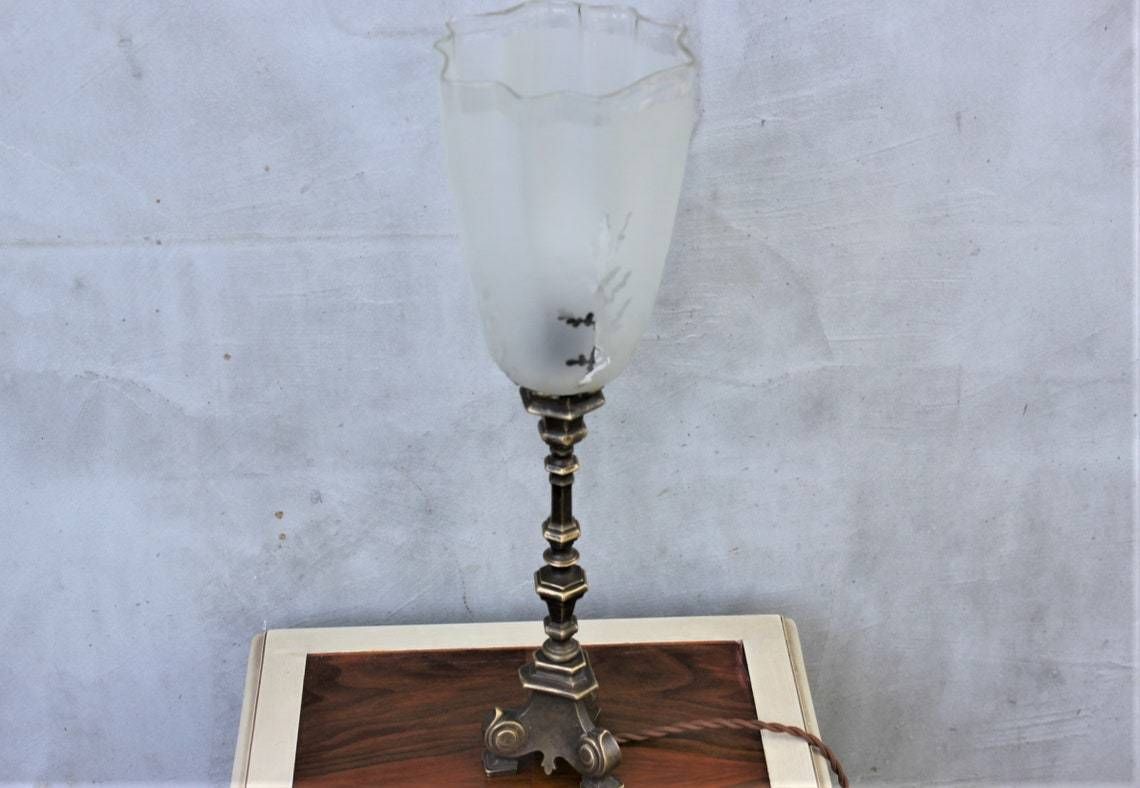 Vintage Brass Desk Lamp Reading Light Table Lamp Art Deco Library Lamp Banker Light photo furniture