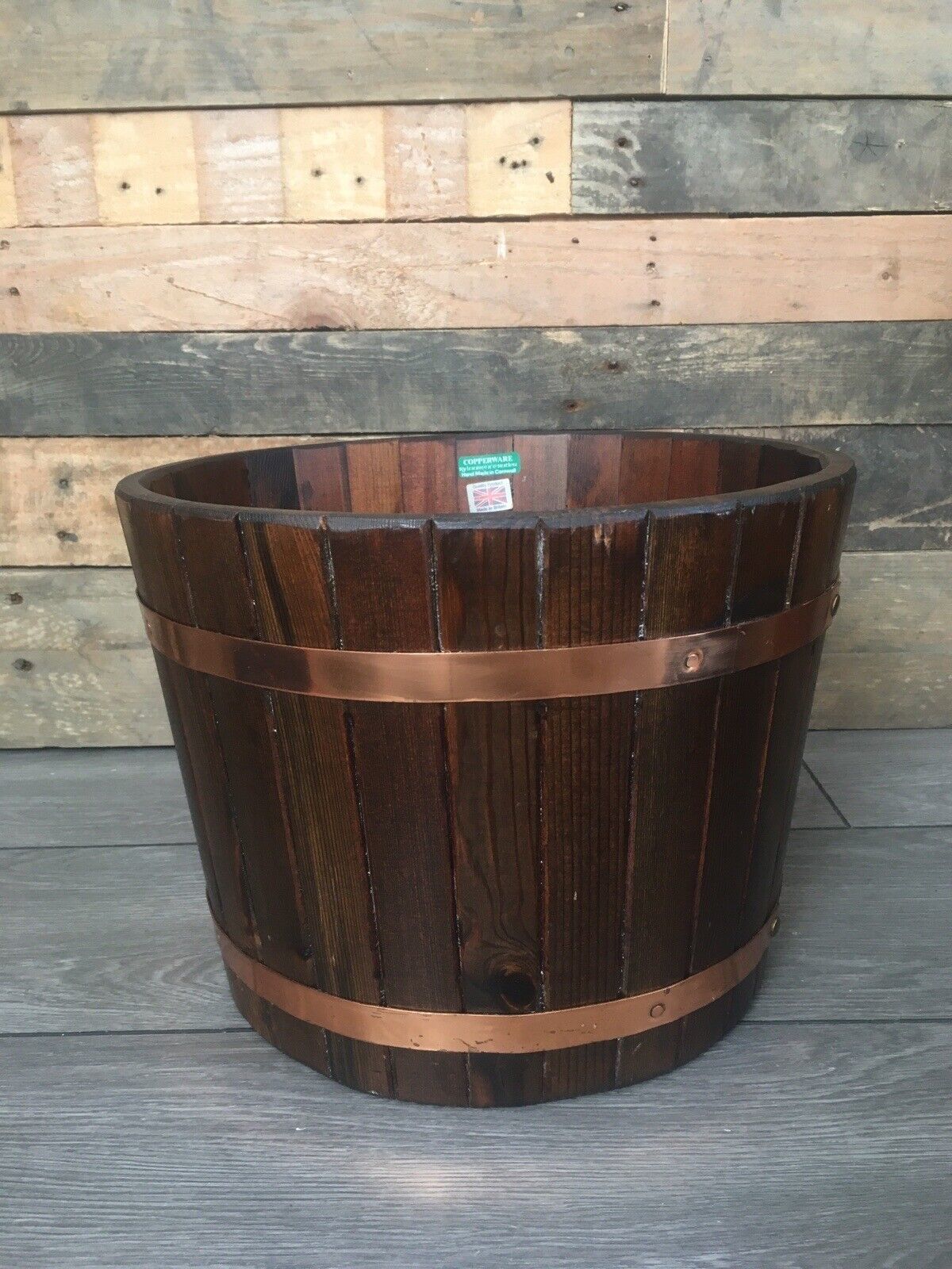 Vintage Coopered Oak & Copper Barrel Planter Plant Pot Jardiniere Log Storage photo 125.0