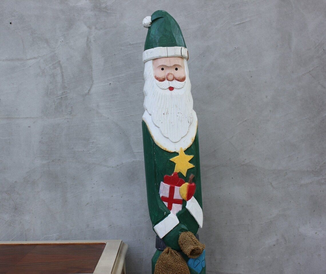 Large Santa Claus Statue Christmas Photo Prop Father Frost Wooden Hand Carved Welcome Christmas Figurine Home Decoration photo furniture