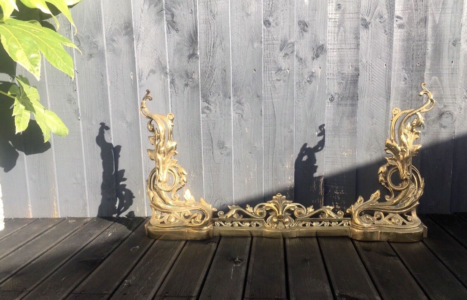 Beautiful Antique French Rococo Style 3 Piece Fireside Fender Fire Dogs Andirons photo furniture