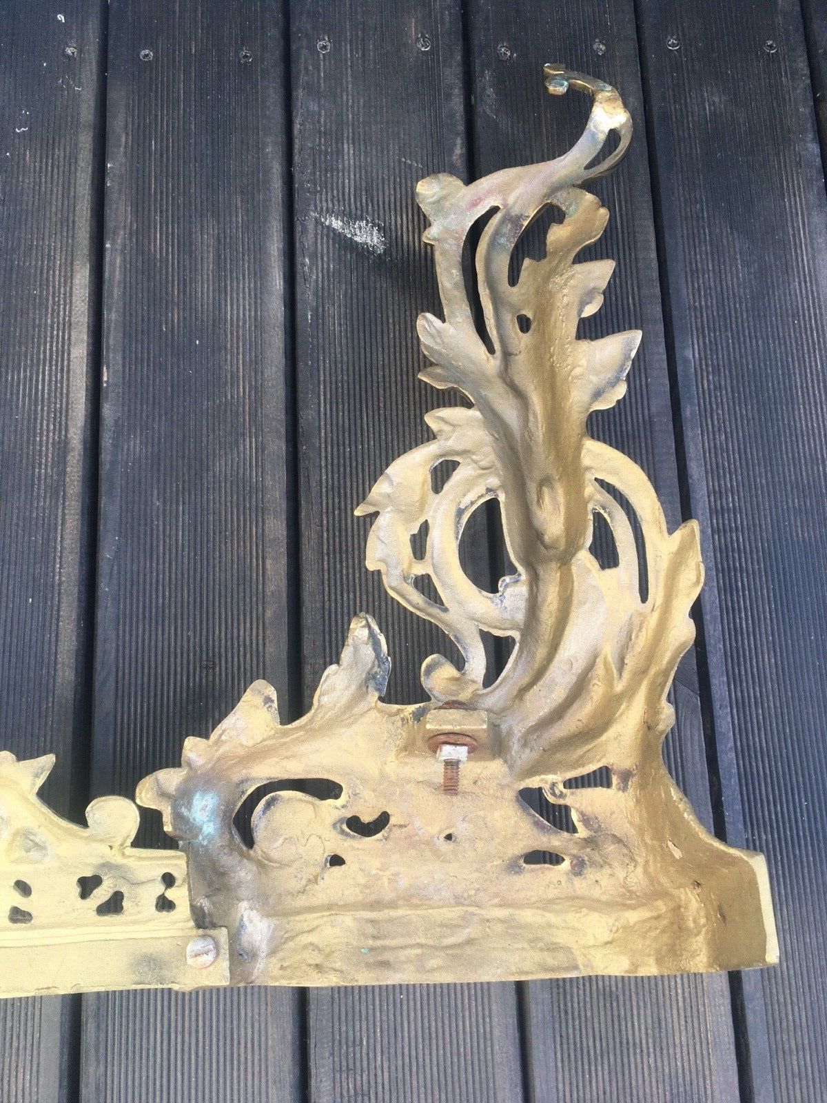 Beautiful Antique French Rococo Style 3 Piece Fireside Fender Fire Dogs Andirons photo vinterior