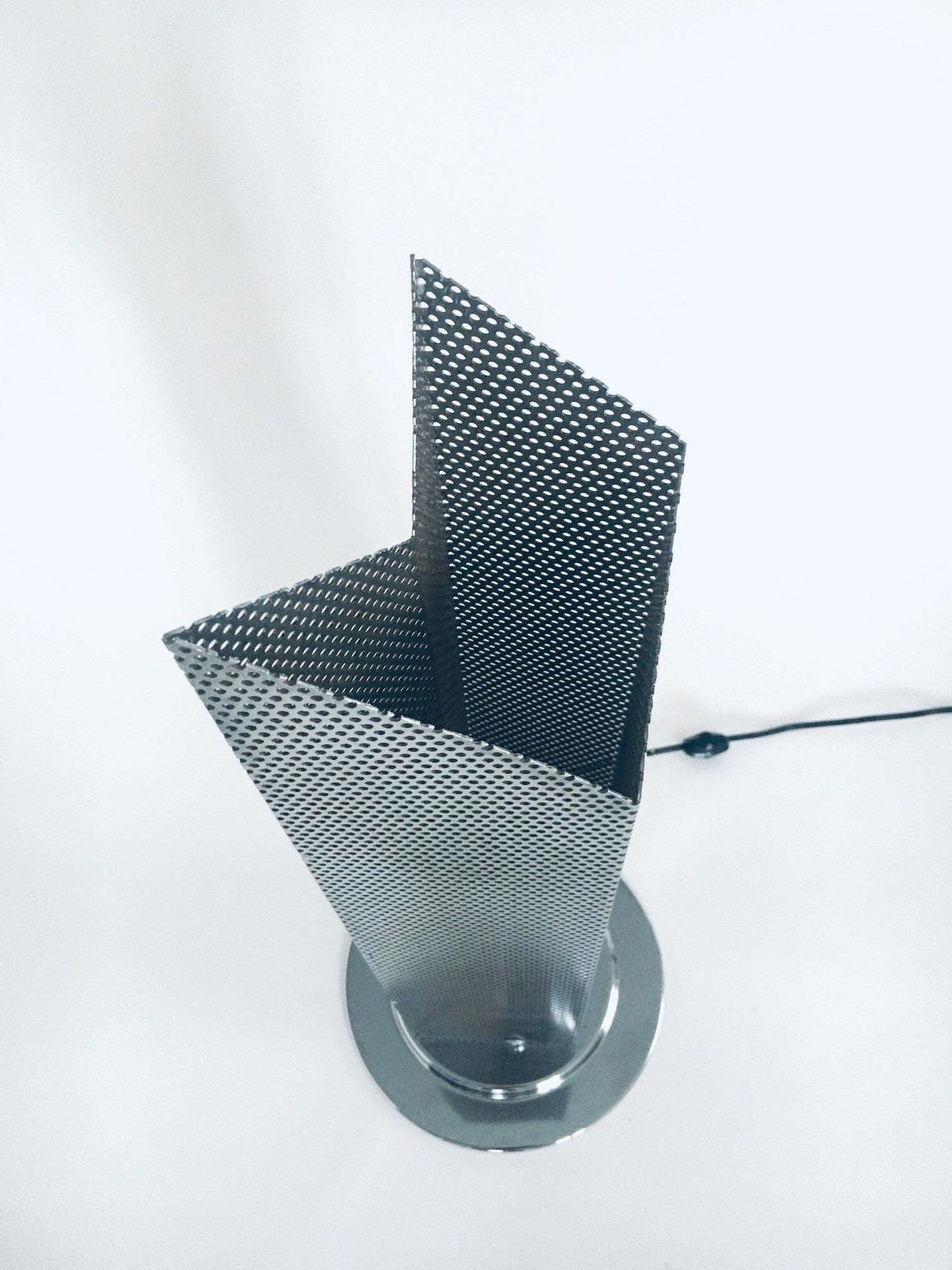 photo buy Postmodern Architectural Design Chrome Steel Perforated Metal Table Lamp, Italy 1980's