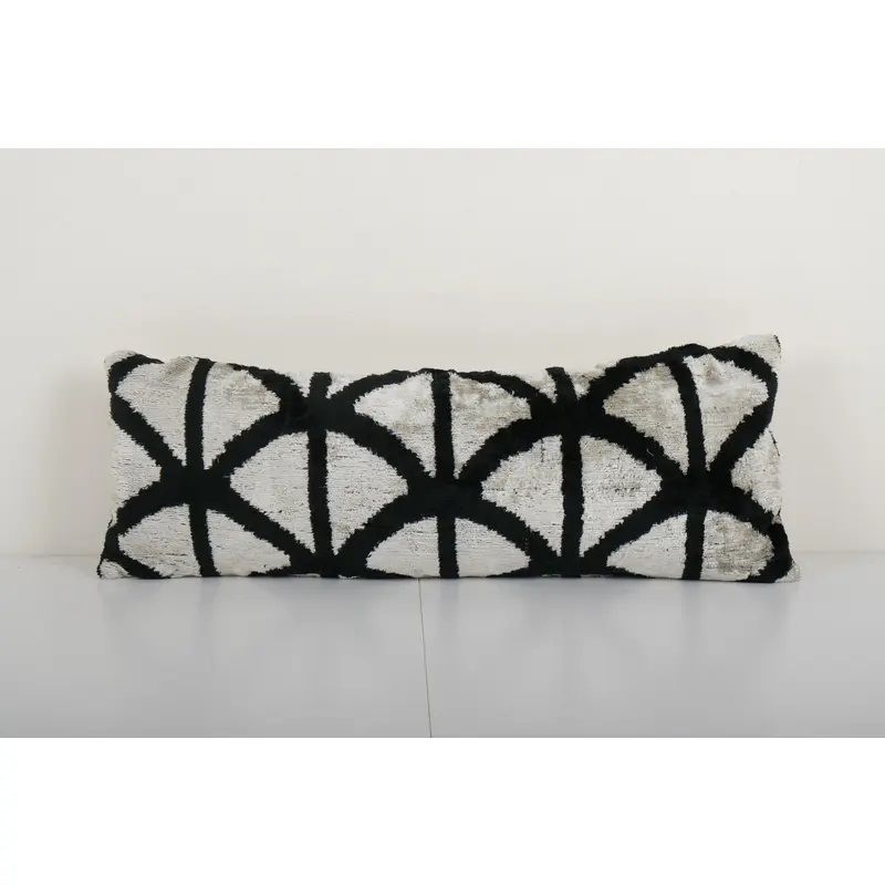 Ikat Black And Beige Pillow Cover   Silk Pastel Velvet Lumbar Pillow Cover