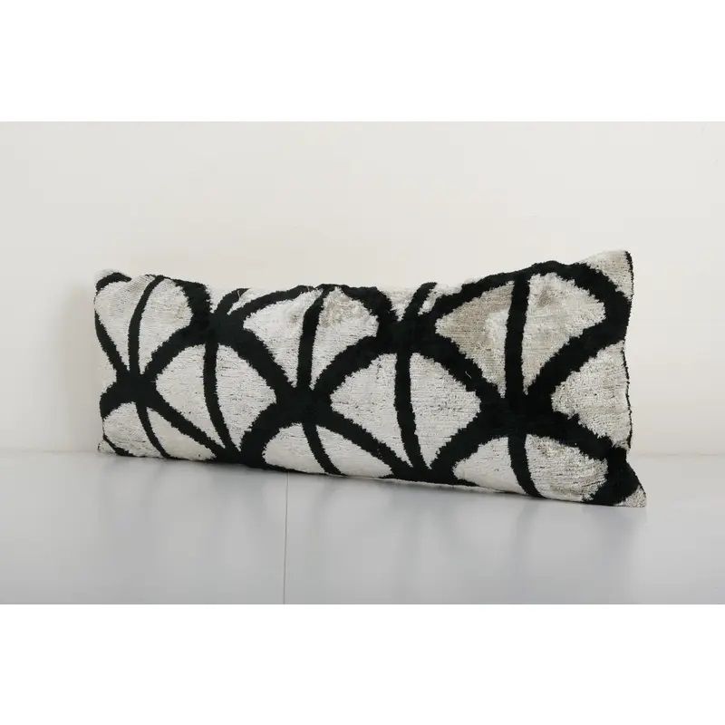 Ikat Black And Beige Pillow Cover   Silk Pastel Velvet Lumbar Pillow Cover photo Textiles