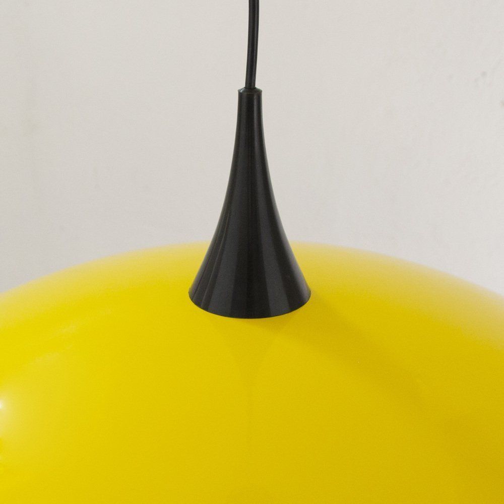 Large Pendant Lamp In Yellow Plastic With White Interior, Italy, 1980s photo vintage