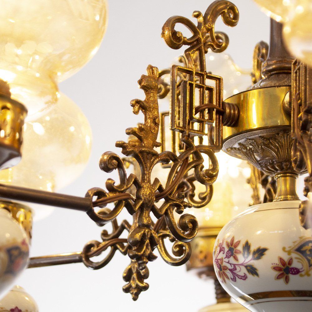 6 Lights Chandelier In Ceramic And Blown Murano Glass, Italy, 1950s photo vinterior
