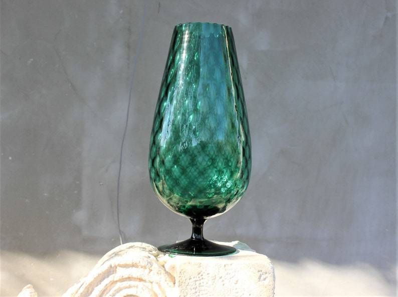 Stunning Green Glass Hand Blown Italian Pedestal  Emerald Home Accent Wedding, Anniversary Gift Vase