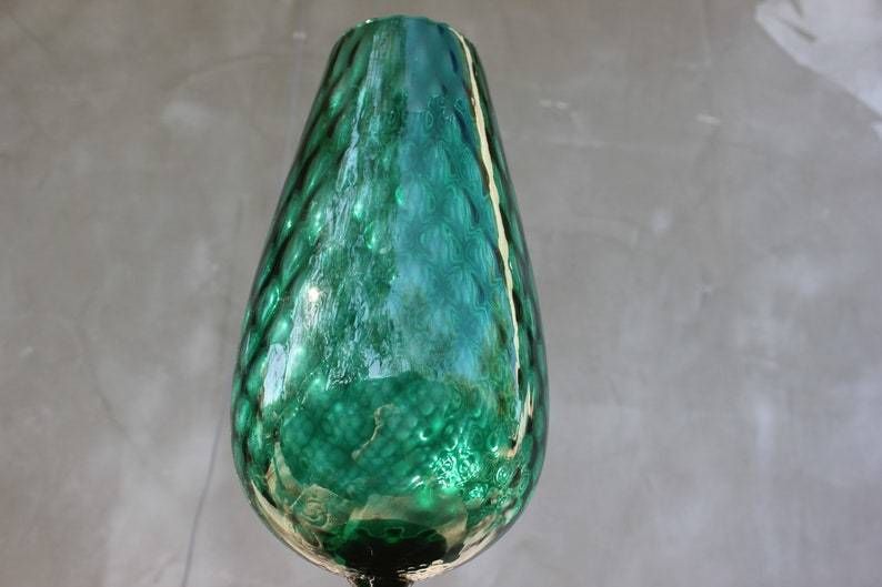 Stunning Green Glass Hand Blown Italian Pedestal  Emerald Home Accent Wedding, Anniversary Gift Vase photo for sale