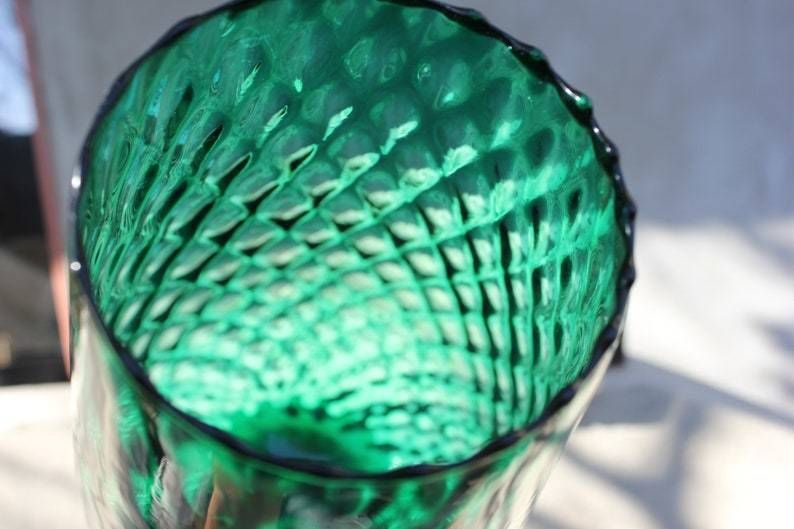 Stunning Green Glass Hand Blown Italian Pedestal  Emerald Home Accent Wedding, Anniversary Gift Vase photo vinterior