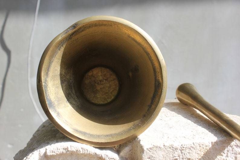 Rare Brass Mortar Solid Spice Hand Grinder And Pestle, Love Cooking Gift, Kitchen Decoration photo vinterior