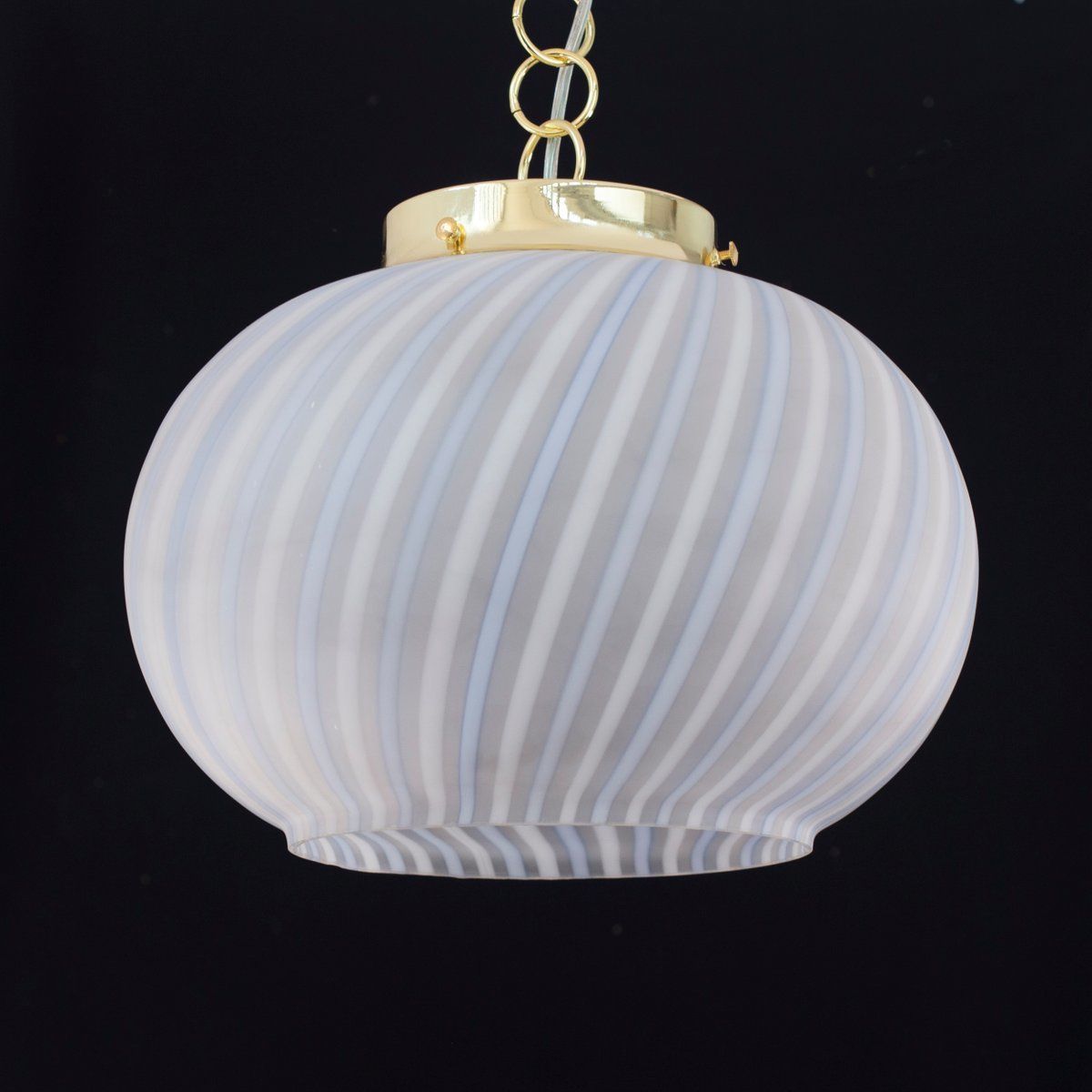 photo vinterior Suspension Lamp In Frosted Glass With White And Turquoise Lines, Italy