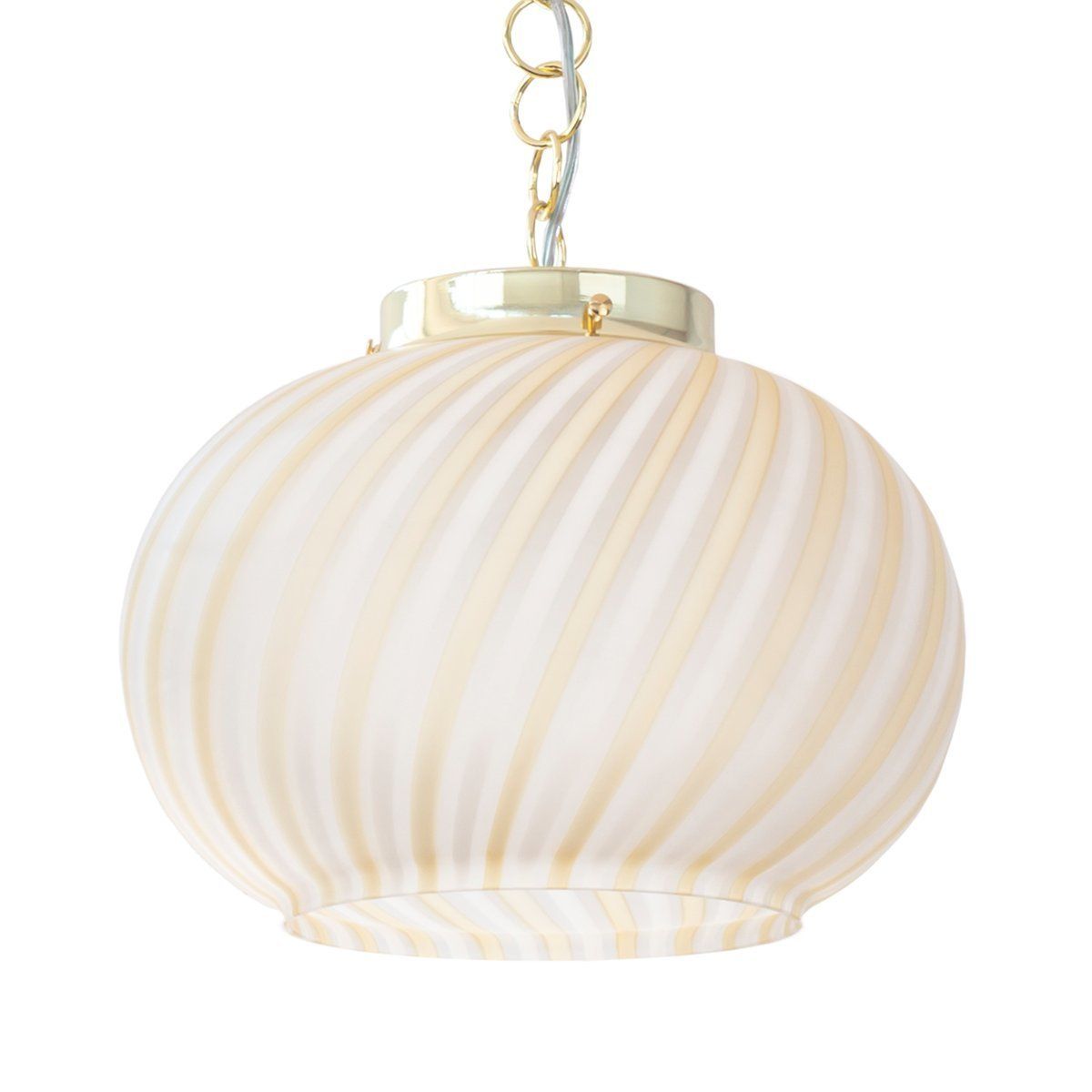 Suspension Lamp In Frosted Glass With White And Amber Stripes, Italy