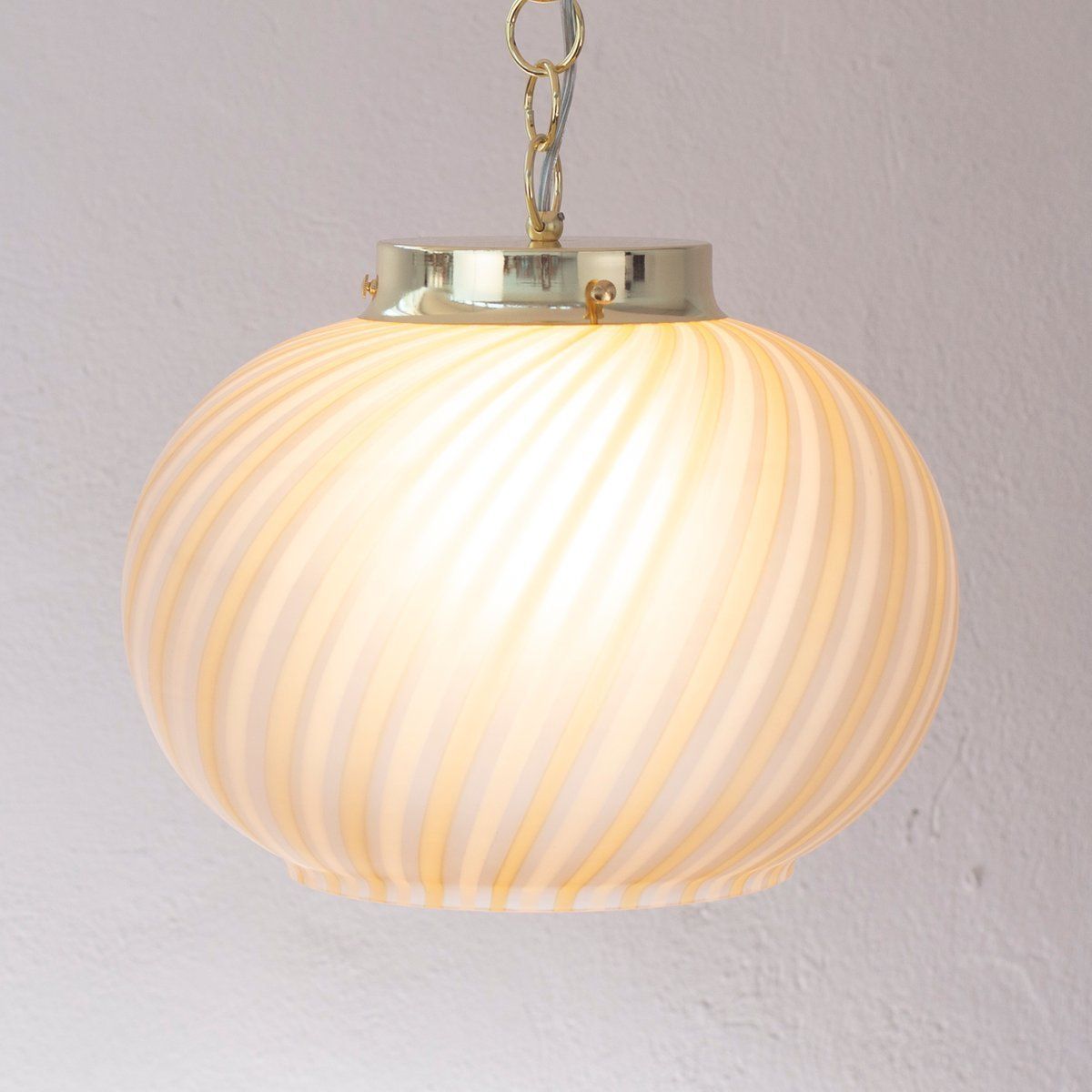 photo vinterior Suspension Lamp In Frosted Glass With White And Amber Stripes, Italy
