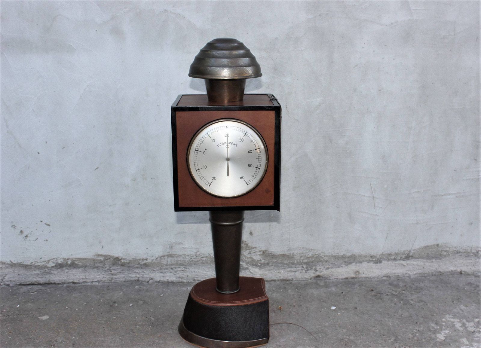 Rare Standing Clock, Portable Thermometer, Barometer With Horse Hoof Stand, Bank Or Office Clock photo buy