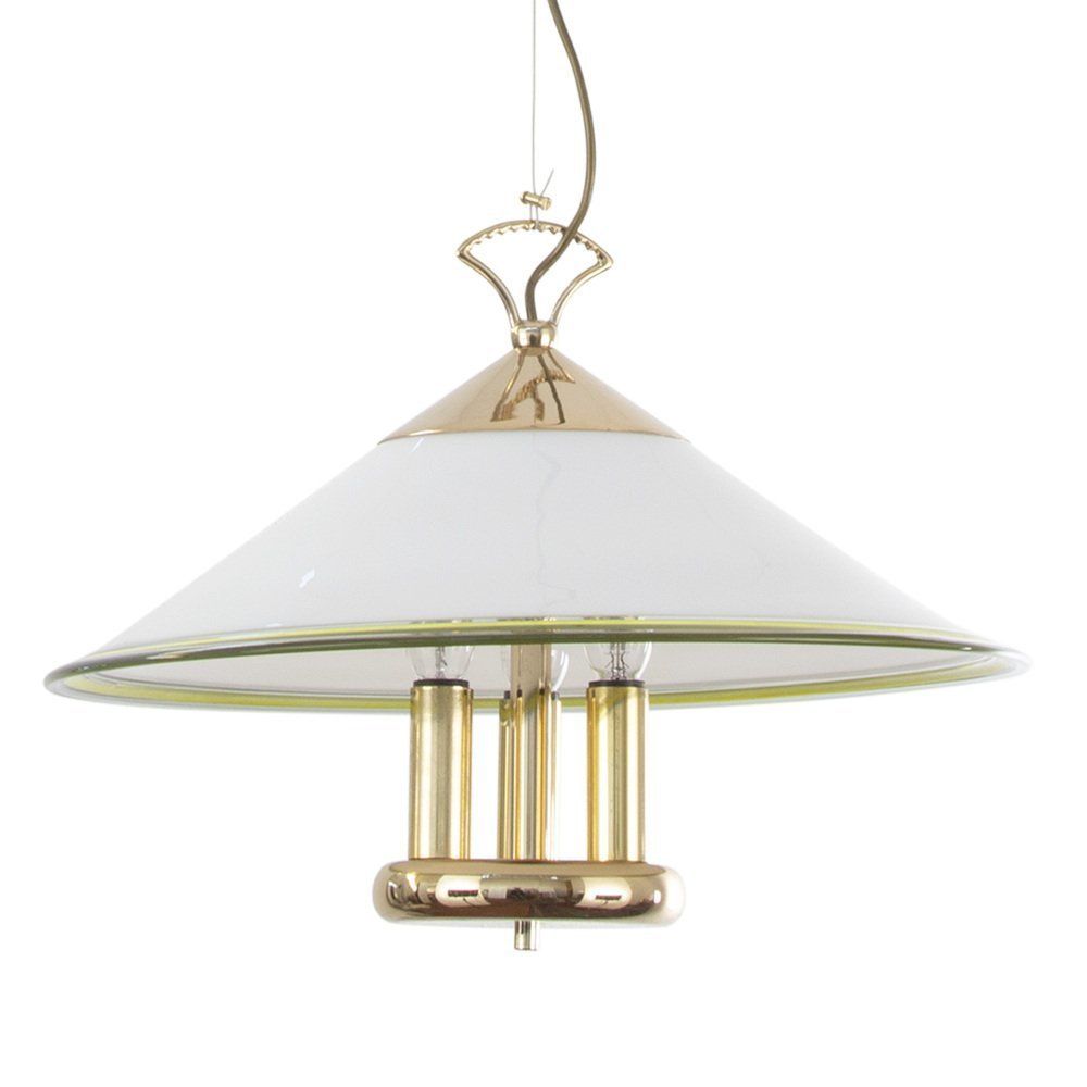 Suspension Lamp In White Murano Glass With Yellow, Green And Galvanic Gold Finishes, 1980s photo Lighting