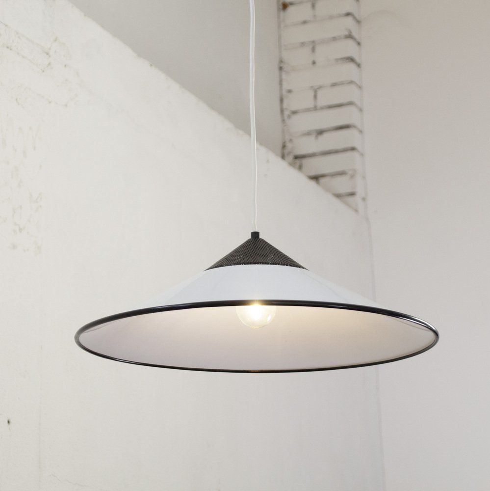 Large Suspension Lamp In White Murano Glass With Black Finishes, Italy, 1970s photo furniture