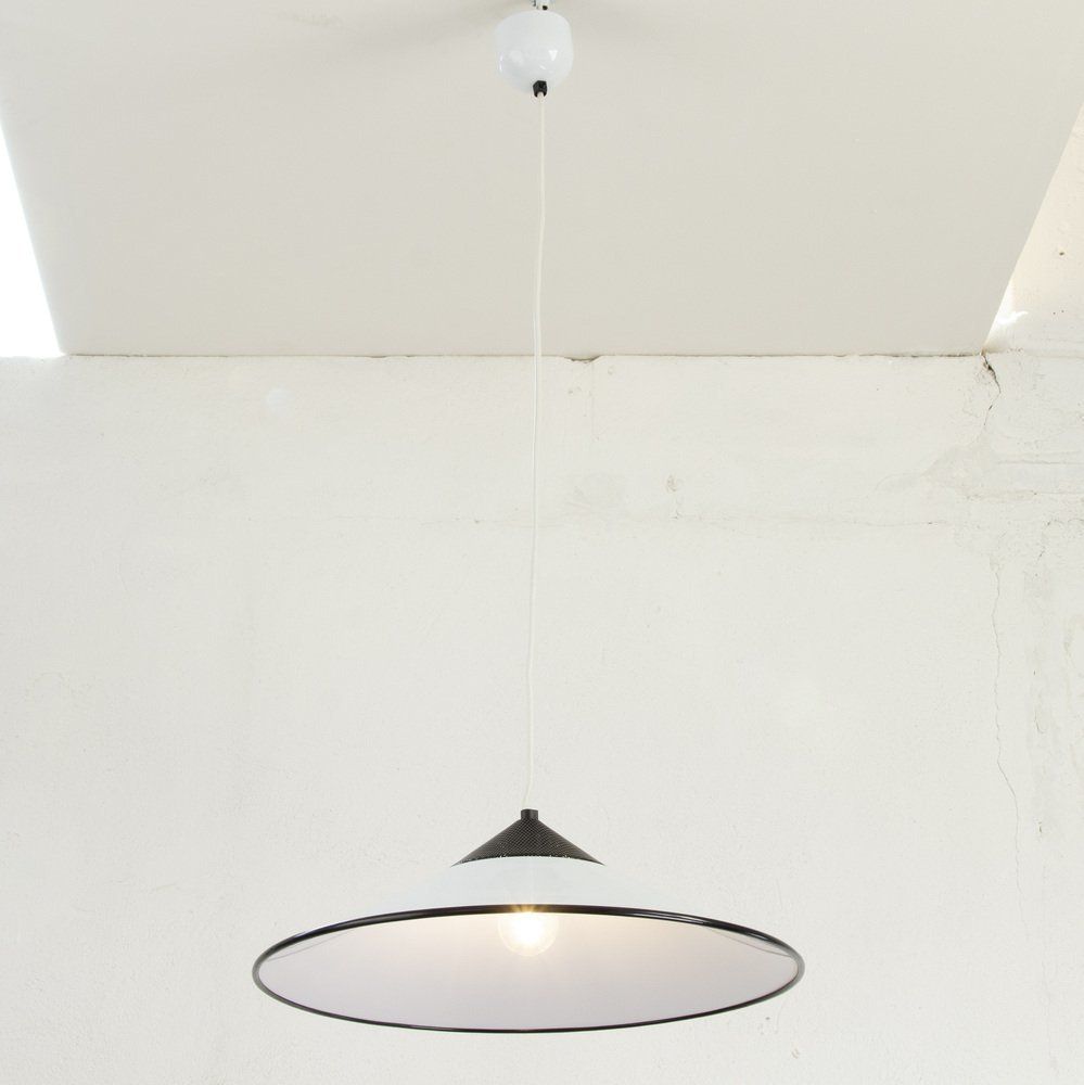 Large Suspension Lamp In White Murano Glass With Black Finishes, Italy, 1970s photo for sale