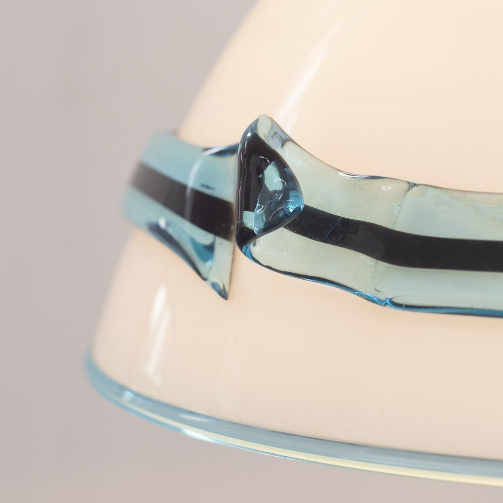 Suspension Lamp In White Murano Glass With Turquoise And Black Applications, 1980s photo buy