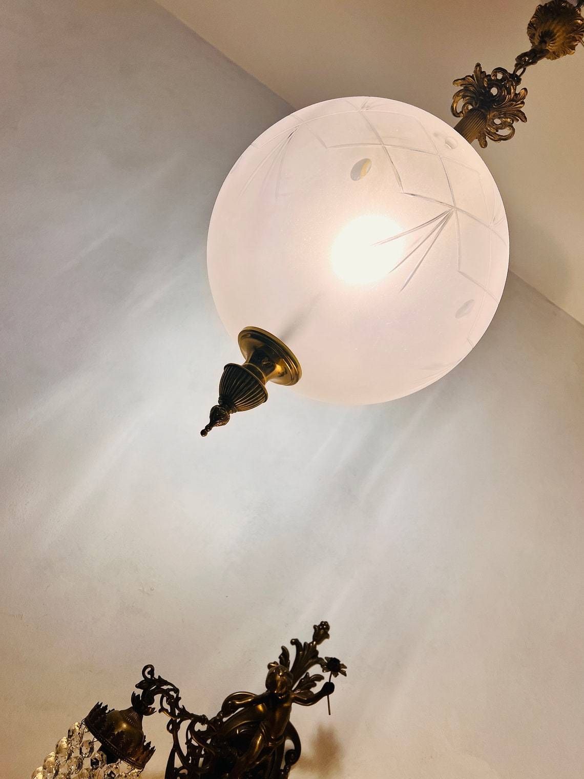 Pair Of Spheres Art Nouveau Frosted Glass Ceiling Lights Lamps, Lantern Style Hanging Lamps photo Lighting